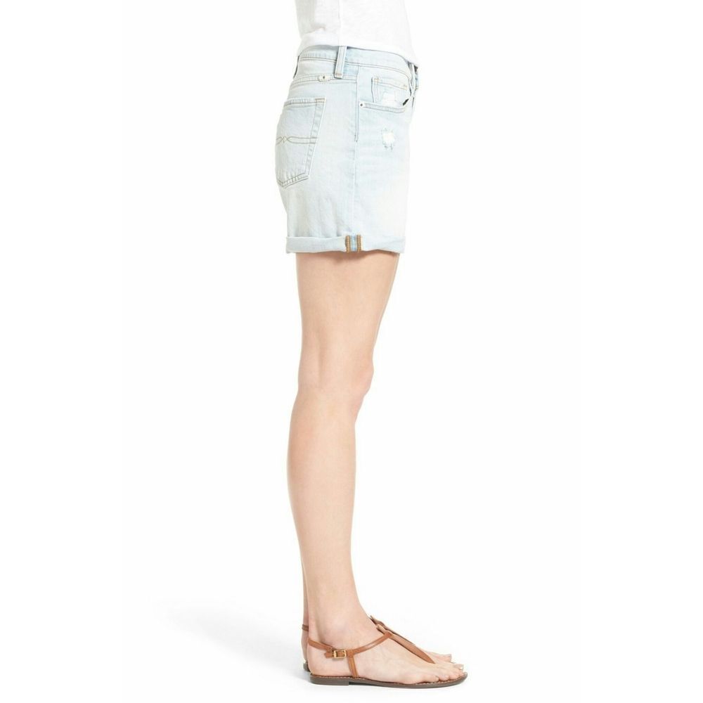 New! LUCKY BRAND Women's Rolled Cuff Jean Denim Shorts Light Blue Distressed - Picture 4 of 5